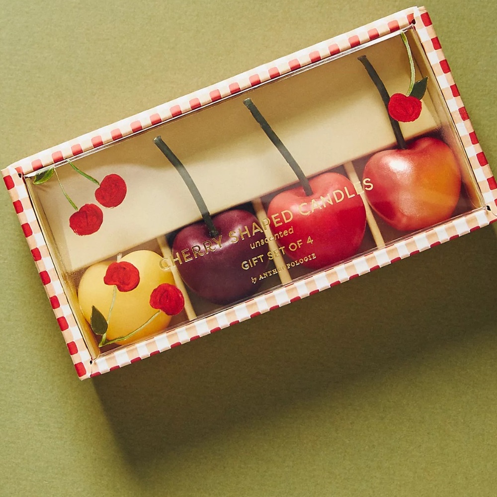 Anthropologie Cherry Candle Set - Red, Purple, Yellow, Orange
